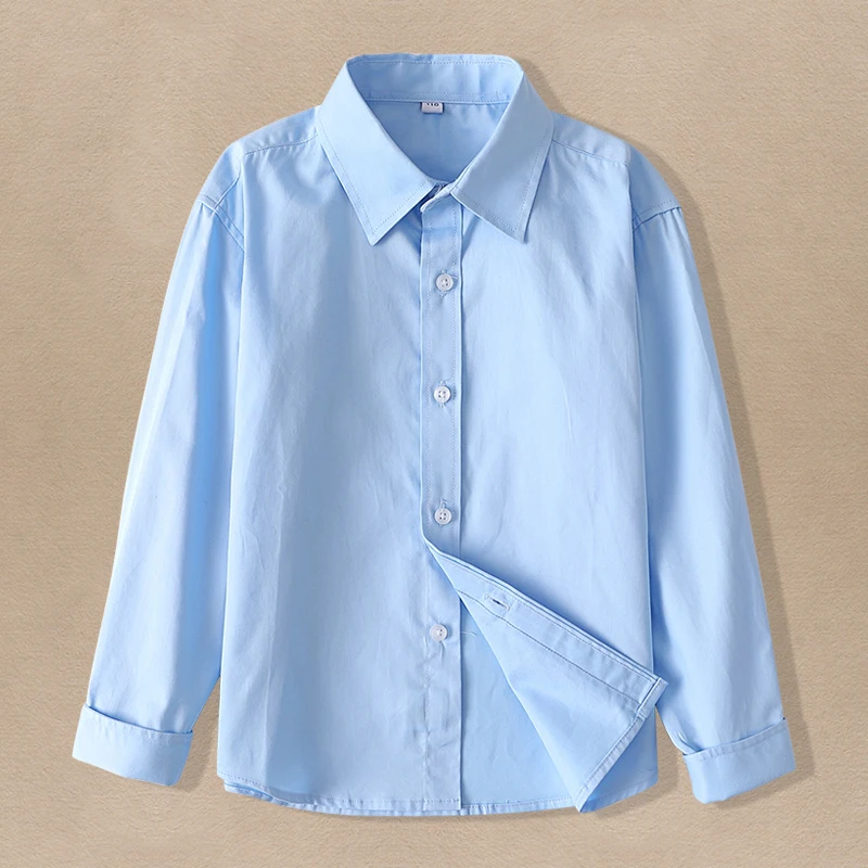 Kids Blue Shirts for Girls School Uniform Blouses for Boy Long Sleeve Preppy Style Cotton Children Clothes Vestidos 6 8 10 14 Y