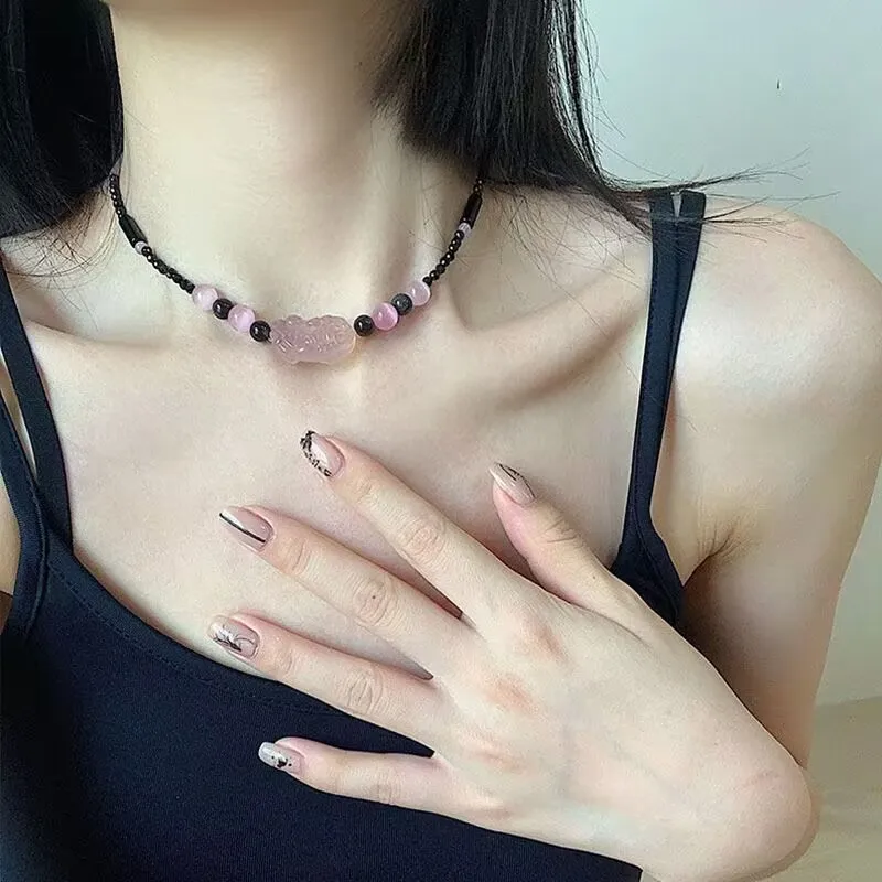 New Chinese Style Berry Crystal Lucky Pixiu Pendant Clavicle Temperament Necklace