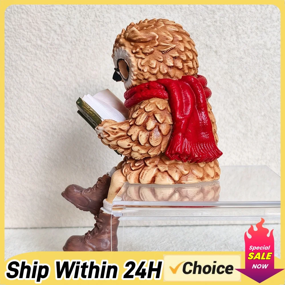 Reading Owl Shelf Sitter Resin Statue Dangling Boots Round Glasses Scarf Handcrafted Bookshelf Home Decor Ornament Gift