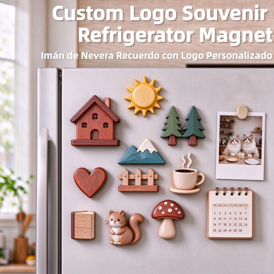 Custom Refrigerator Magnet 3D Magnets Logo Engraved Wooden Souvenir Strong Magnetic Modern Design Wood Fridge Magnets