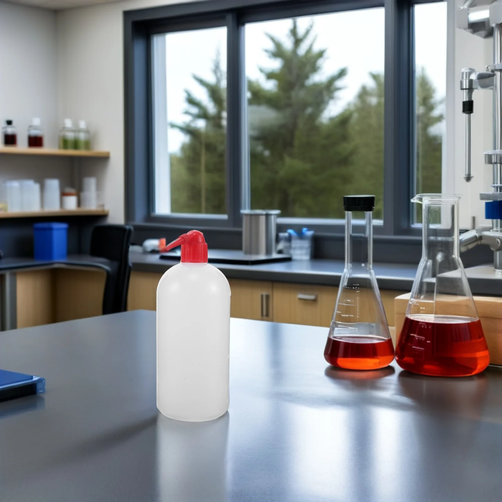 

6Pcs Laboratory Wash Bottles Plastic Narrow Mouth Red Cap Safety Squeeze Bottle for Precise Chemical Rinse Reagent Dispensing