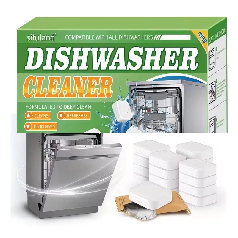 12 Pack Dishwasher Cleaner Tablets, Descaler & Deodorizer, Removes Limescale, Hard Water Stains, Grease and Odors for Dishwasher Deep Cleaning