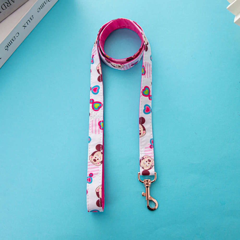 Disney Spring/Summer Travel Dog Chest Strap Leash Set Cute Mickey and Minnie Pattern Pet Accessories Puppy Harness 100% Cotton