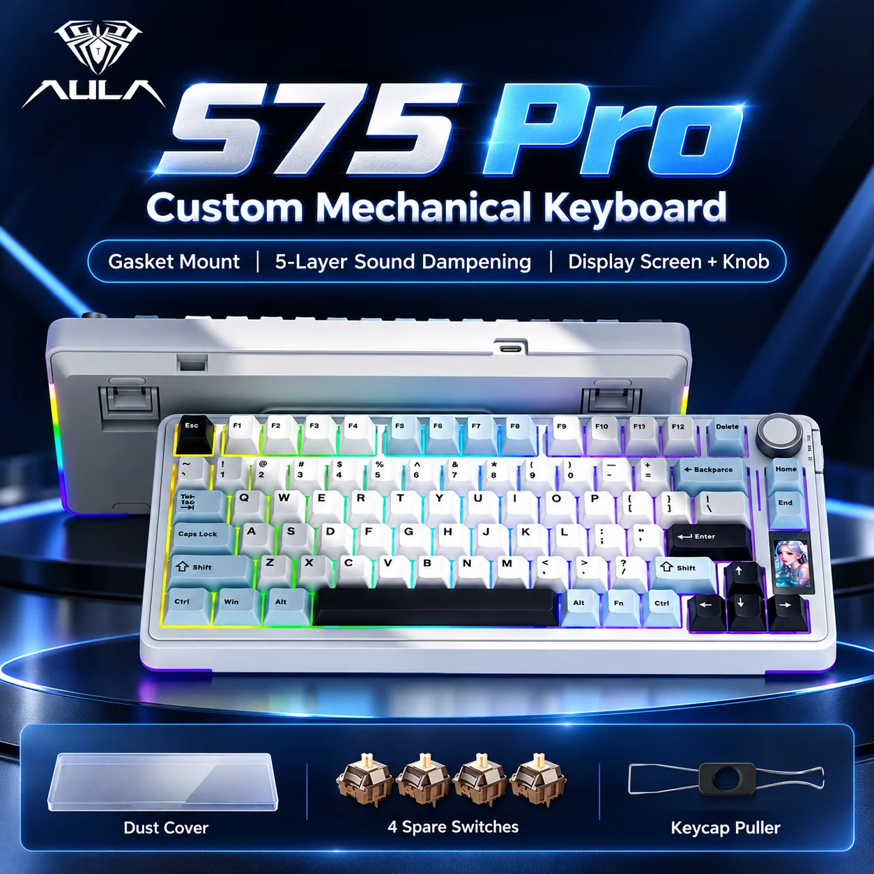 tastiera-meccanica-aula-s75pro-con-tasti-sostituibili-a-caldo-layout-75-sistema-di-montaggio-a-guarnizione-tasti-in-pbt-illuminazione-rgb-wireless-per-gaming-bluetooth-per-computer