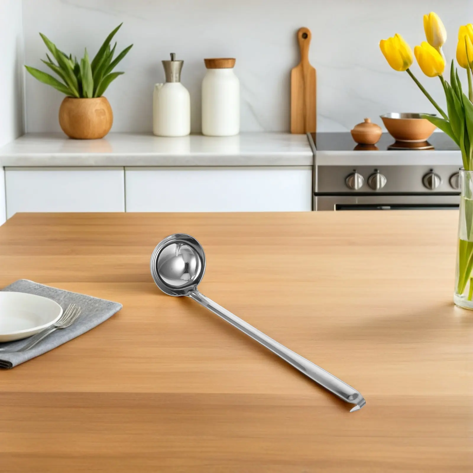 210Ml Stainless Steel Deep Soup Ladle Long Handle Heavy Duty Kitchen Ladle for Home Hotel Catering Hook Design Soup Porridge