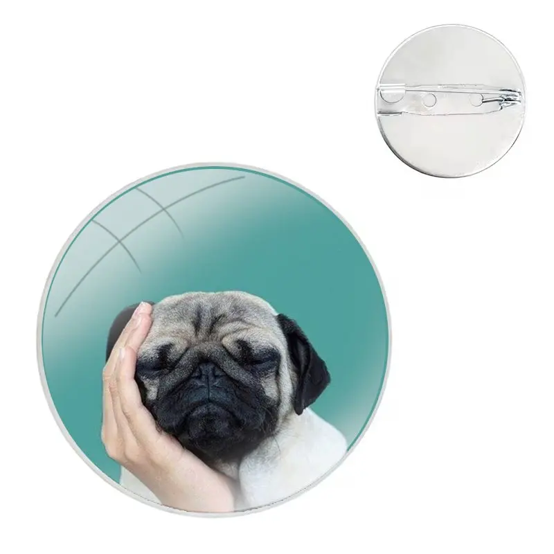 cute funny lovely pug dog Glass Dome Brooches Shirt Lapel Bag Cute Badge Pins For Clothes Hat Accessories