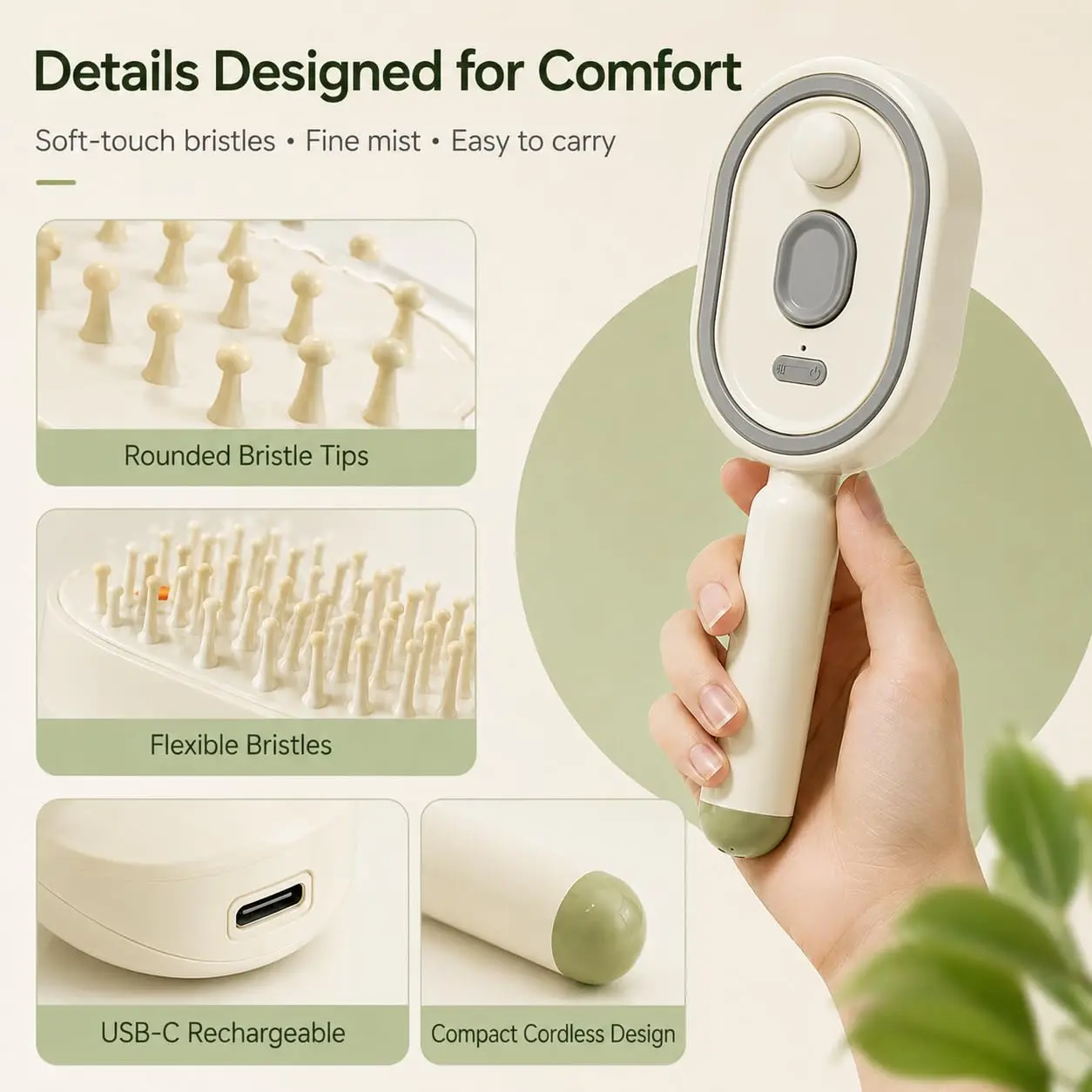 Electric Spray Hair Massage Comb 2in1 Misting Hair Brush With Moisturizing Spray Function Reduce Frizz Anti-Static Self-Cleaning view 5