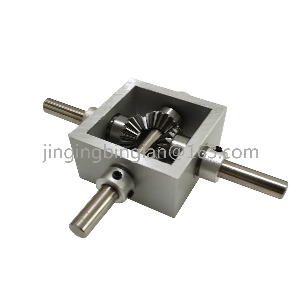 90 Degree Right Angle Transmission Reversing Gearbox Dual Output Shaft Bevel Gear Angle Converter Speed Ratio 1:1 Alloy Frame