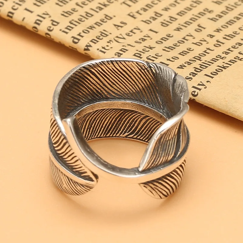 S925 Sterling Silber Feder Herren Ring Thai Silber Persönlichkeit gefärbt schwarz japanischen Zeigefinger Ring Einzel ring Ornament