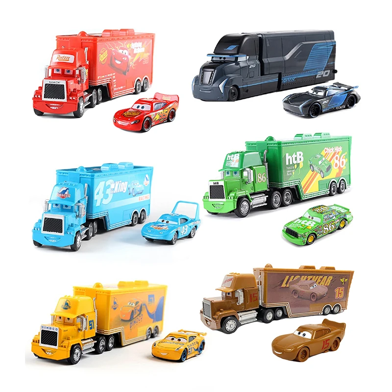 Disney Pixar Cars McQueen Uncle Jackson Storm, camiones contenedores, camión Mack, modelo de coche fundido a presión, juguete, regalos de cumpleaños para niños