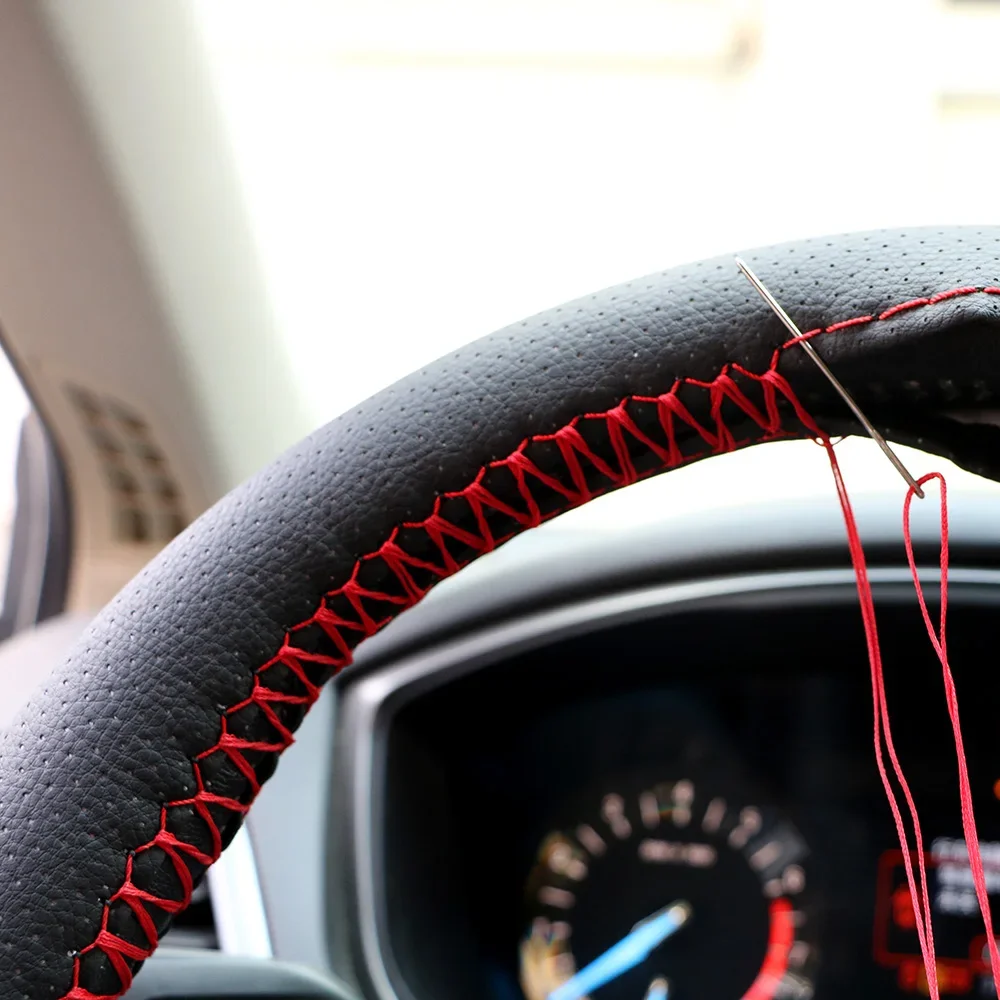 DIY Car Steering Wheel Cover With Needles Thread 38-40cm Artificial Leather Protection Interior Automobile Accessories Universal