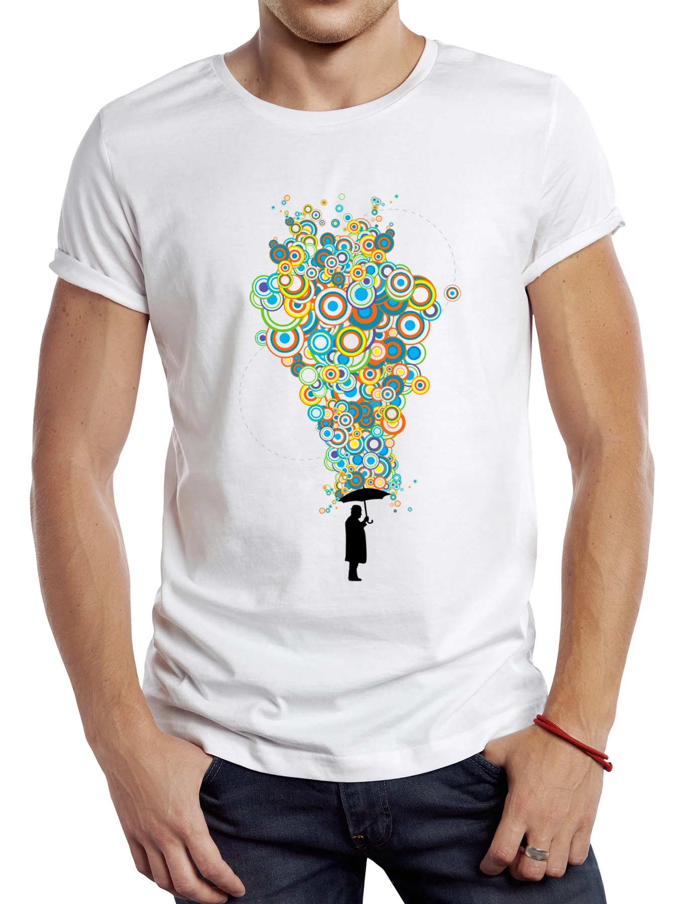 

FPACE Fashion Trend Concentric Downpour Printed T-Shirt Geometric Men's Short Sleeve T-Shirt Casual Versatile Tops
