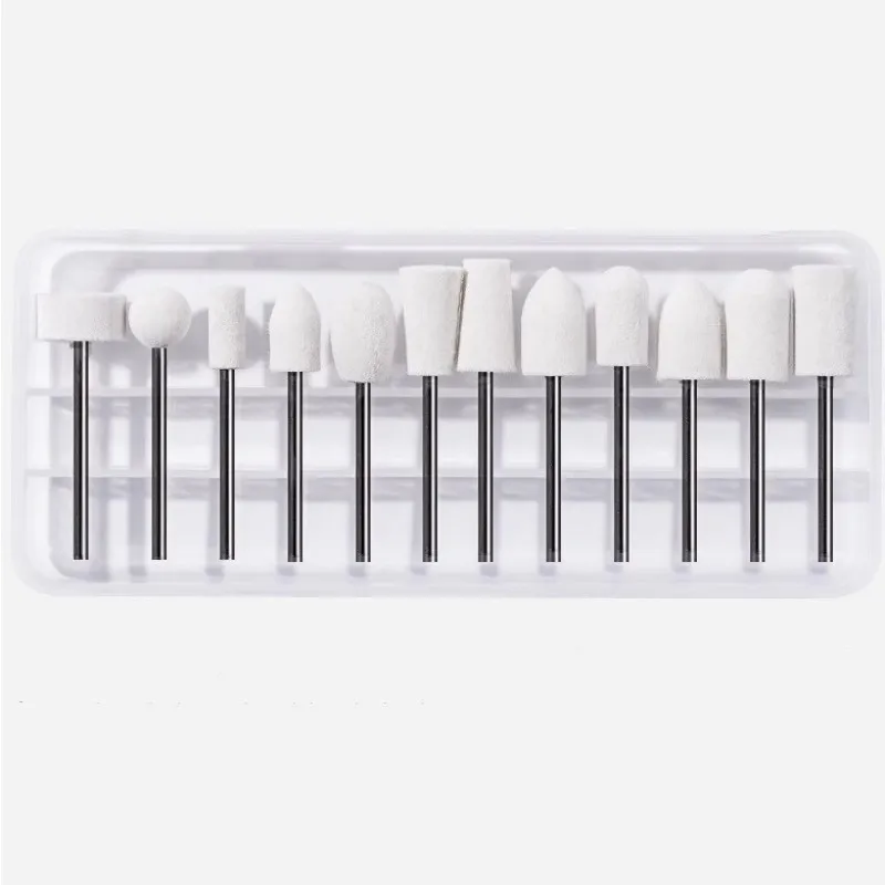 12 Pcs Wool Polishing Head 2.35mm Shank For Ladies Nails Felt bobs Engraver Abrasive Tools Grinding Rotary Drill Bit