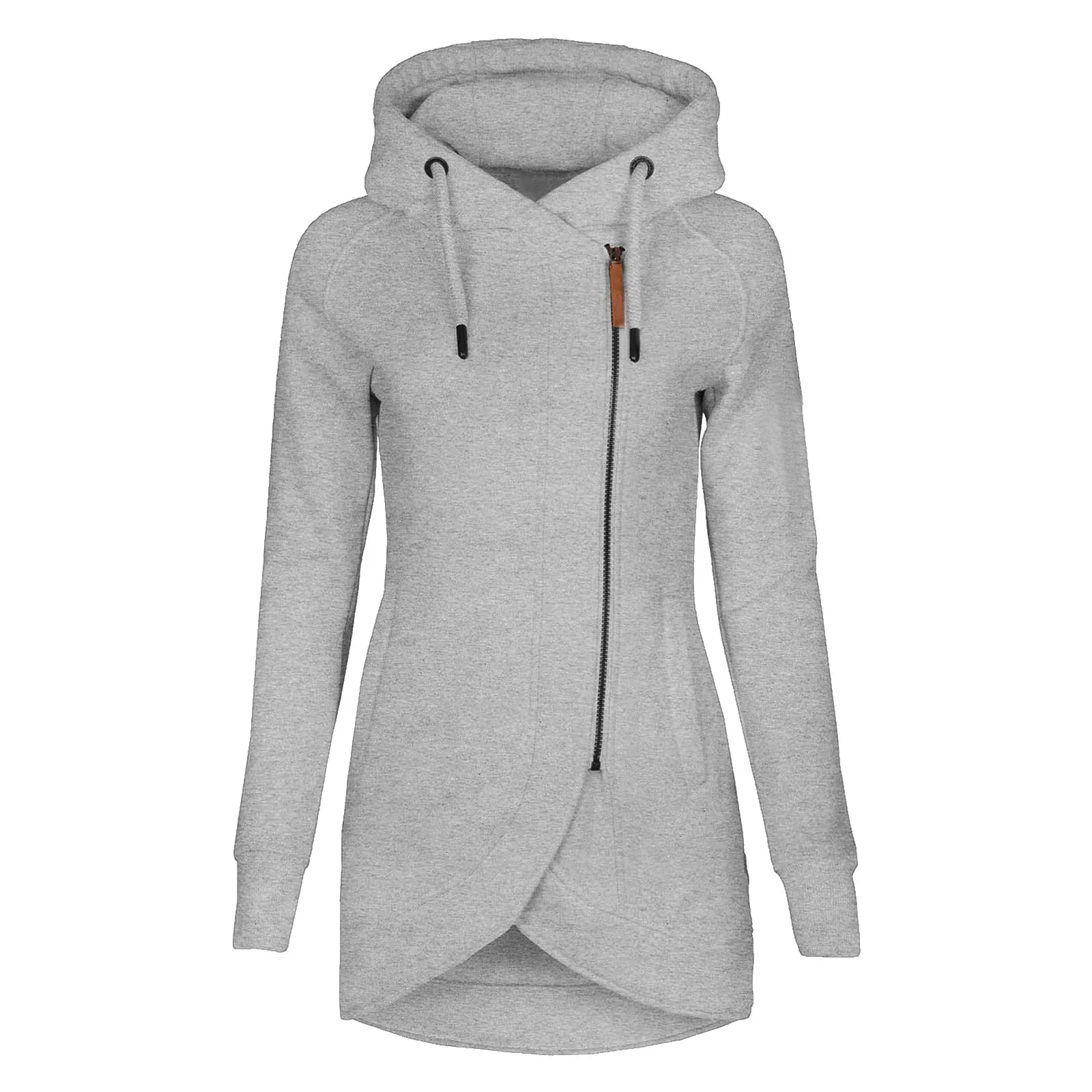 

Solid Color Irregularity Hem Women Hoodies Tops Autumn Solid Color Warm Long Sleeve Zipper Pollover Sweatshirt Casual Mini Dress