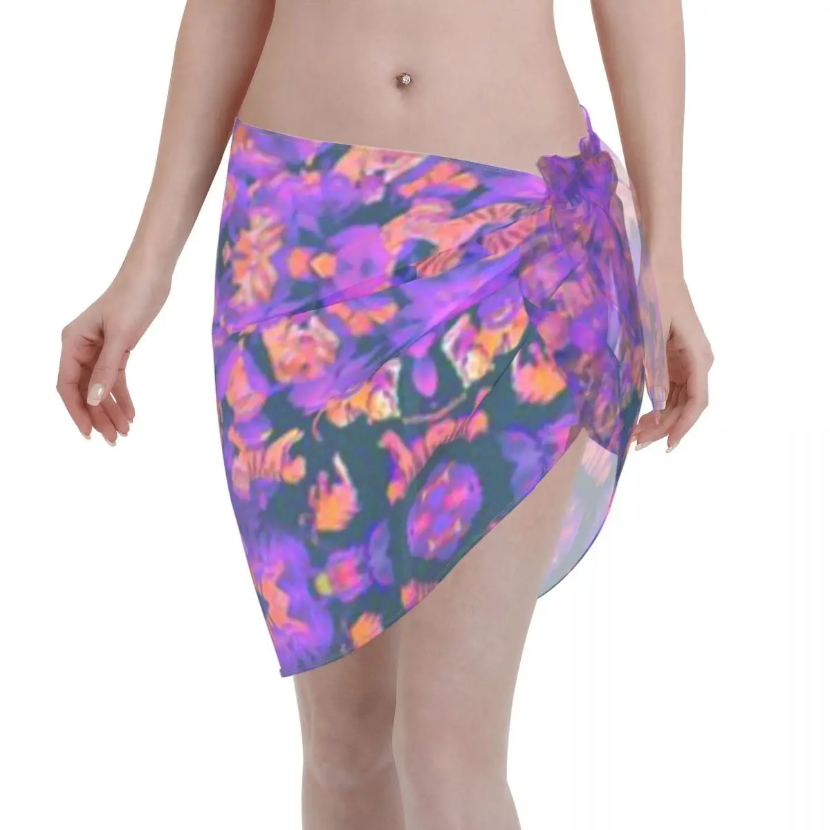 Promotion PURPLE AND ORANGE TIGERS PATTERN ABSTRACT Women's Beach Wrap SkirtWeekend Beach Escape Beach Beachwear