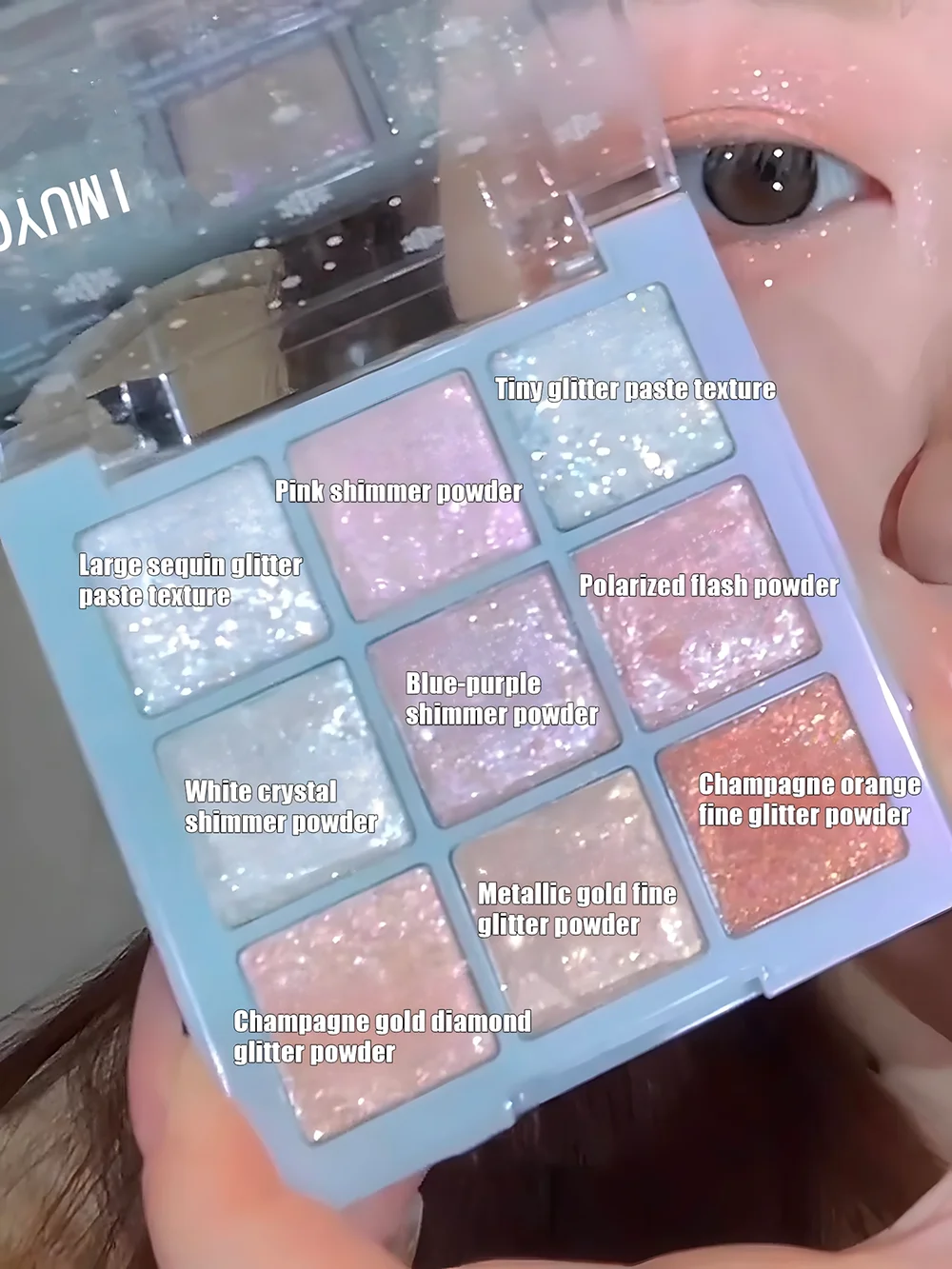 Paleta de sombras de ojos de 9 colores con copos de nieve navideños, brillo mate, resistente al agua, de larga duración, segura, unisex, maquillaje festivo