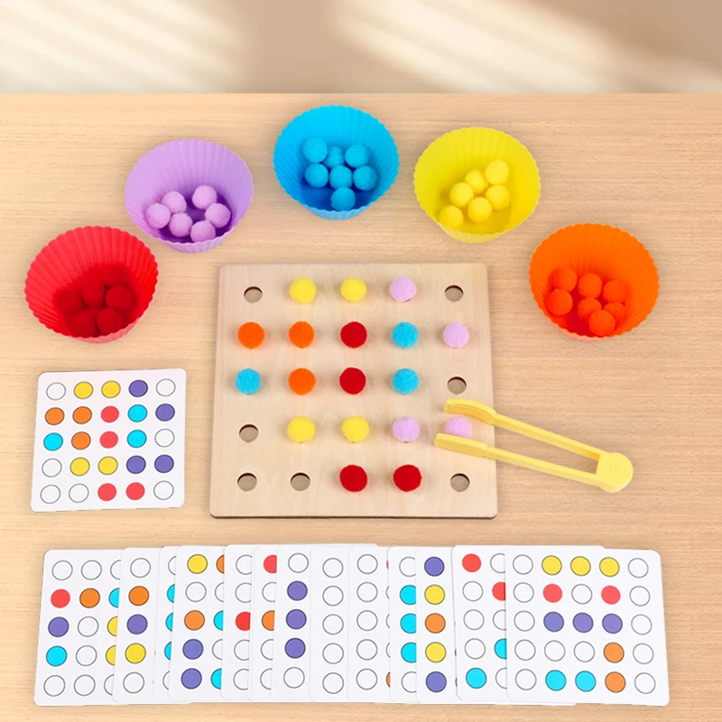 Wooden Clip Beads Toy Montessori Fine Motor Training Color Sorting Matching Early Learning Educational Toys For Children Kids