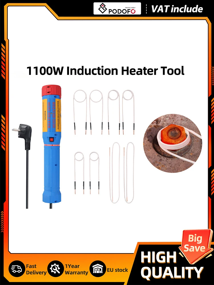Podofo 1100W Handgehaltener Magnetinduktionsheizer-Kit mit 8 Spulen, flammenloses Autoheizgerät für Autoreparaturen