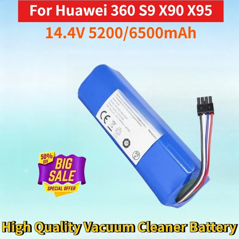 

14.4V 5200/6500mAh Rechargeable Lithium-ion Battery for Huawei 360 S9 X90 X95 High Quality Vacuum Cleaner Replacement Battery
