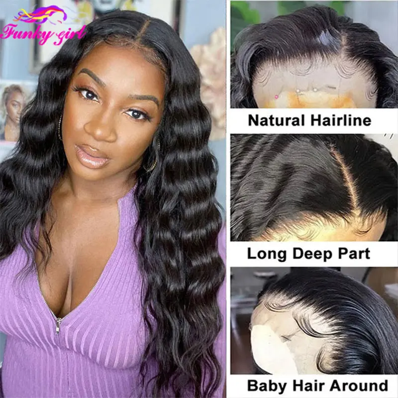 Brazilian Lace Front Wig Loose Deep Wave Human Hair Wigs For Women 34 inch Wavy Remy Hair Lace Closur Wigs Pre Plucked Hairline