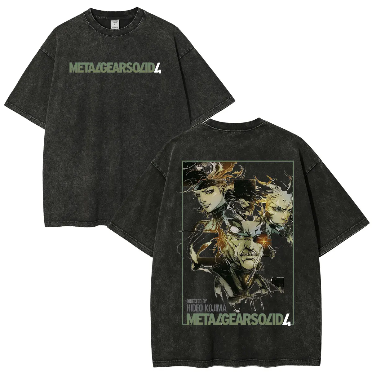 MGS4 Metal Gear Solid 4 Guns of The Patriots Old Snake Meryl Raiden Game Vintage Washed T-shirts Men Women Short Sleeve T Shirt