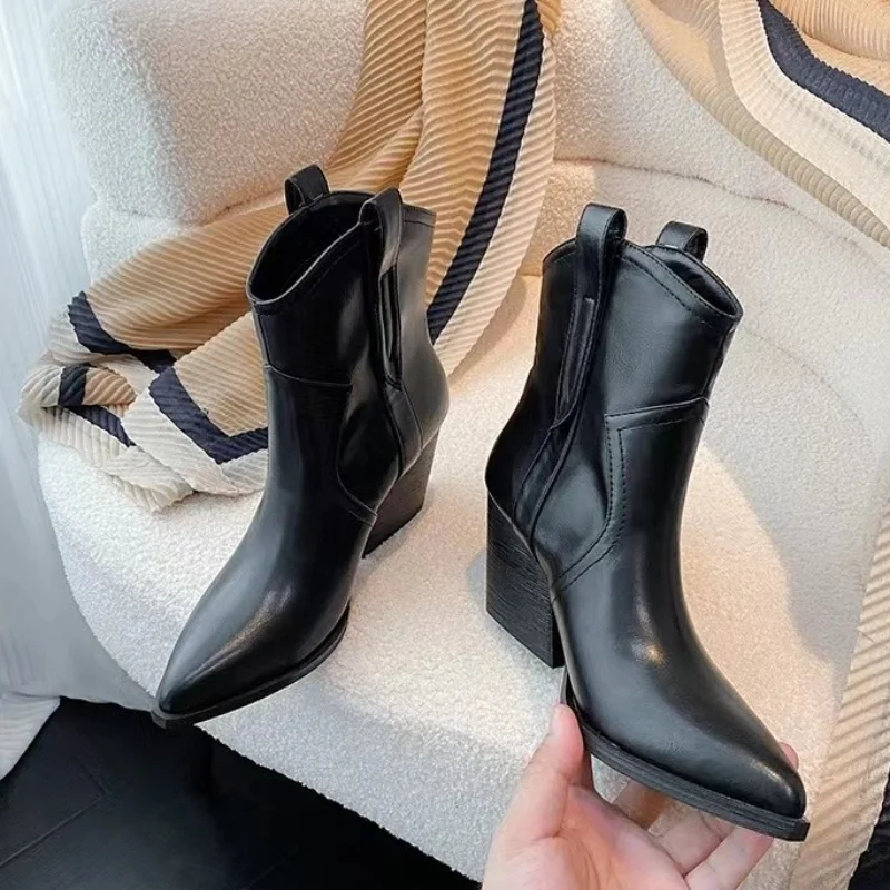 High Quality Ladies Shoes 2024 Autumn Winter New Pointed Toe Women\'s Boots Comfortable Square Heel Platform Boots Botas De Mujer