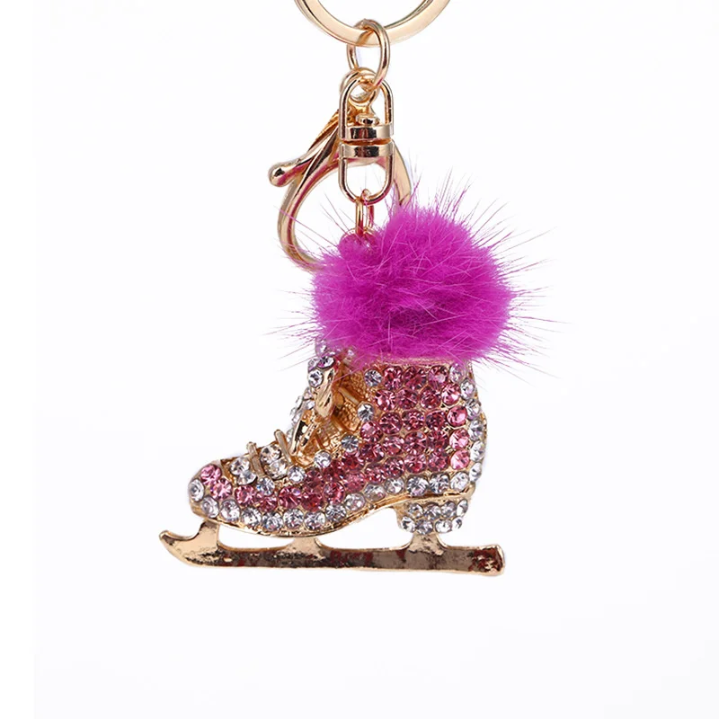 Creative Ice Skating Shoes Keychain Women Backpack Rhinestone Ornament Key Ring