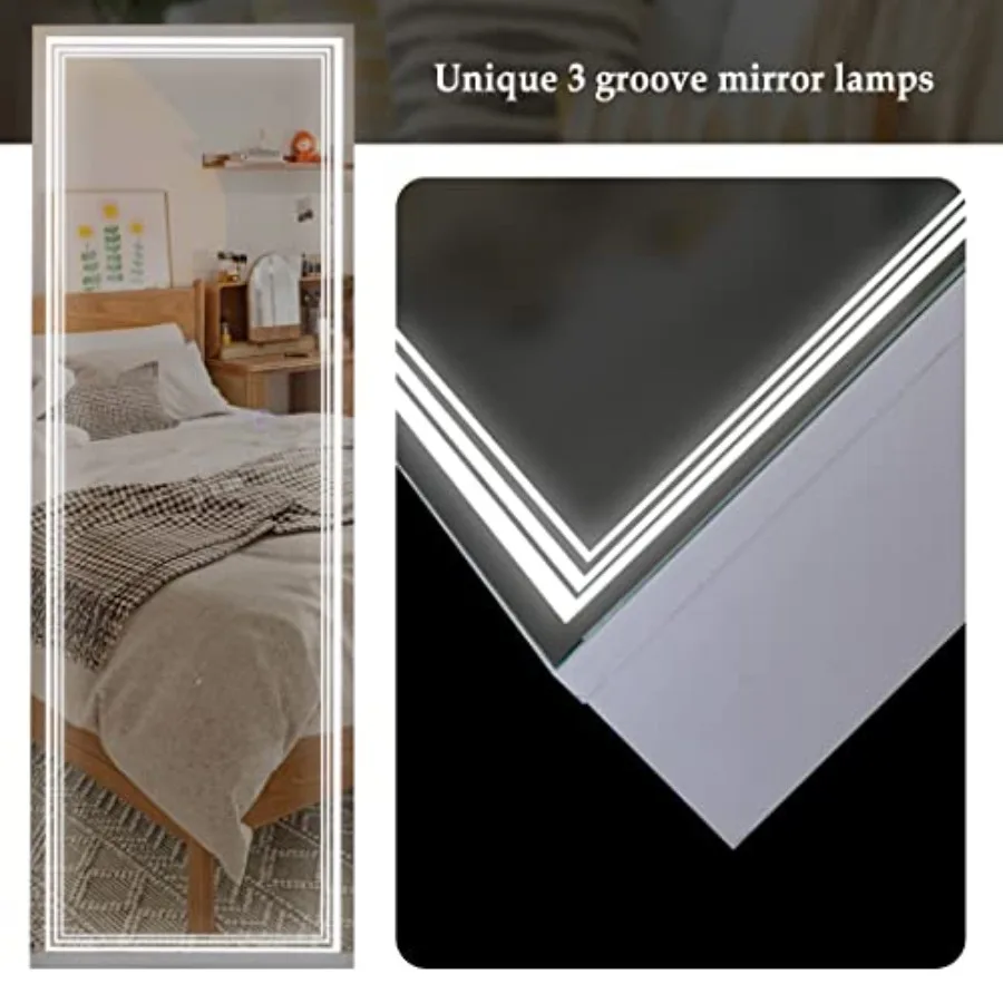 Jewelry Cabinet for bedroom use, white MDF material, white color, with 3 groove mirror lamps, full-length mirror, wall/door mou