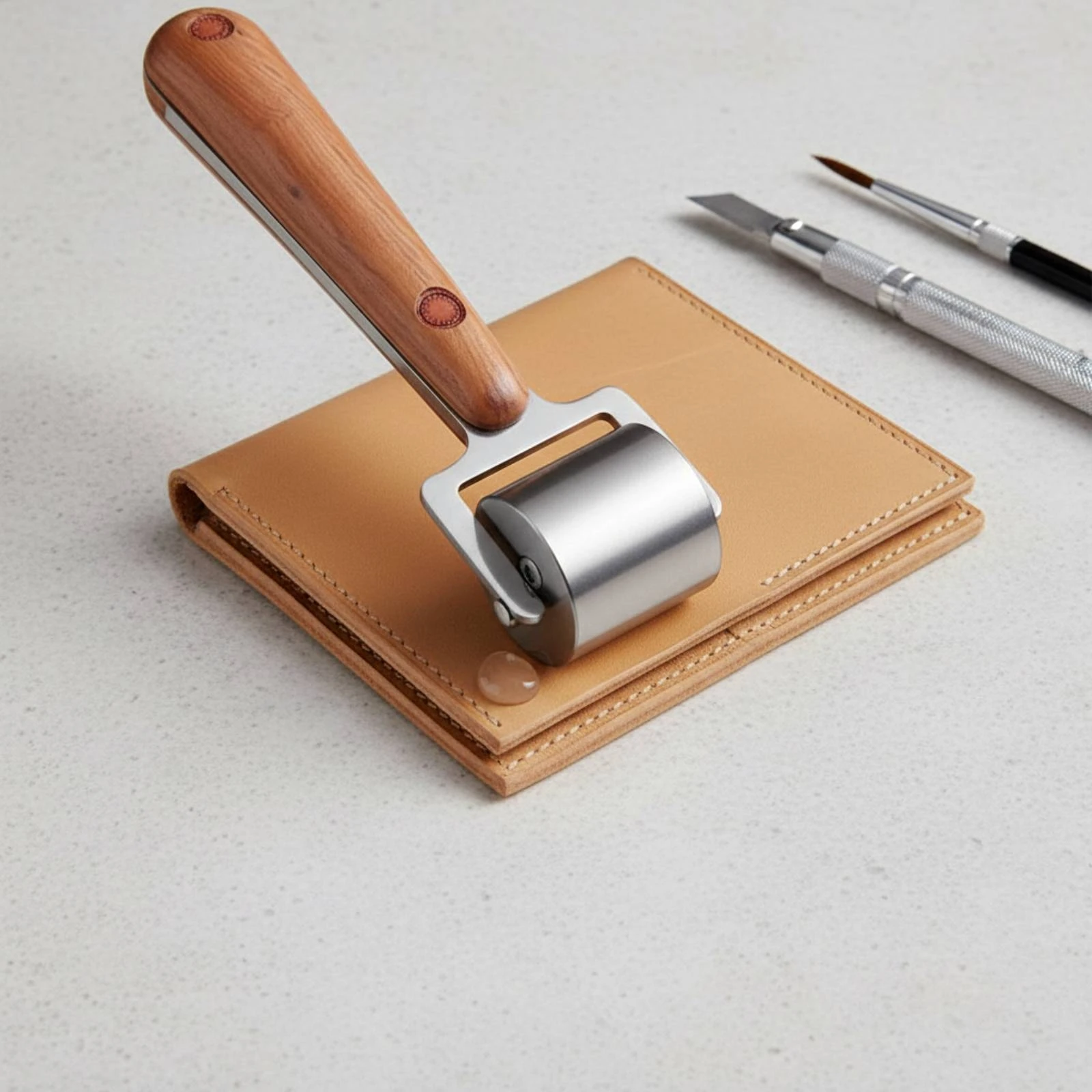 Rouleau de presse à cuir avec manche en bois, outil de laminage compact et portable