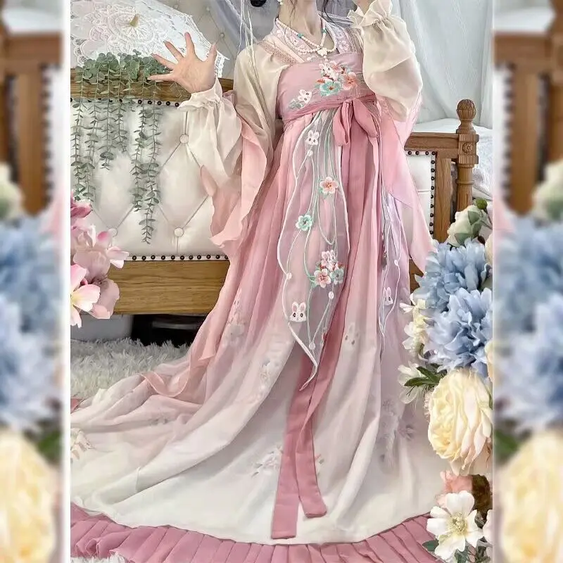 Hanfu 여성 중국 전통 드레스 코스프레 고대 요정 Hanfu 의상 핑크 드레스 2023 여름 새로운 댄스 드레스 공주 가운