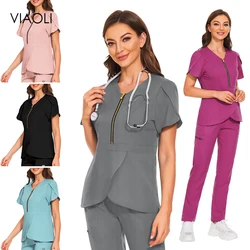 Uniforme médico feminino vestido cirúrgico, Top de enfermagem, Calças, Esfoliante Dentário, Acessórios de Enfermeira, Sala de cirurgia, Moderno Doutor Uniforme