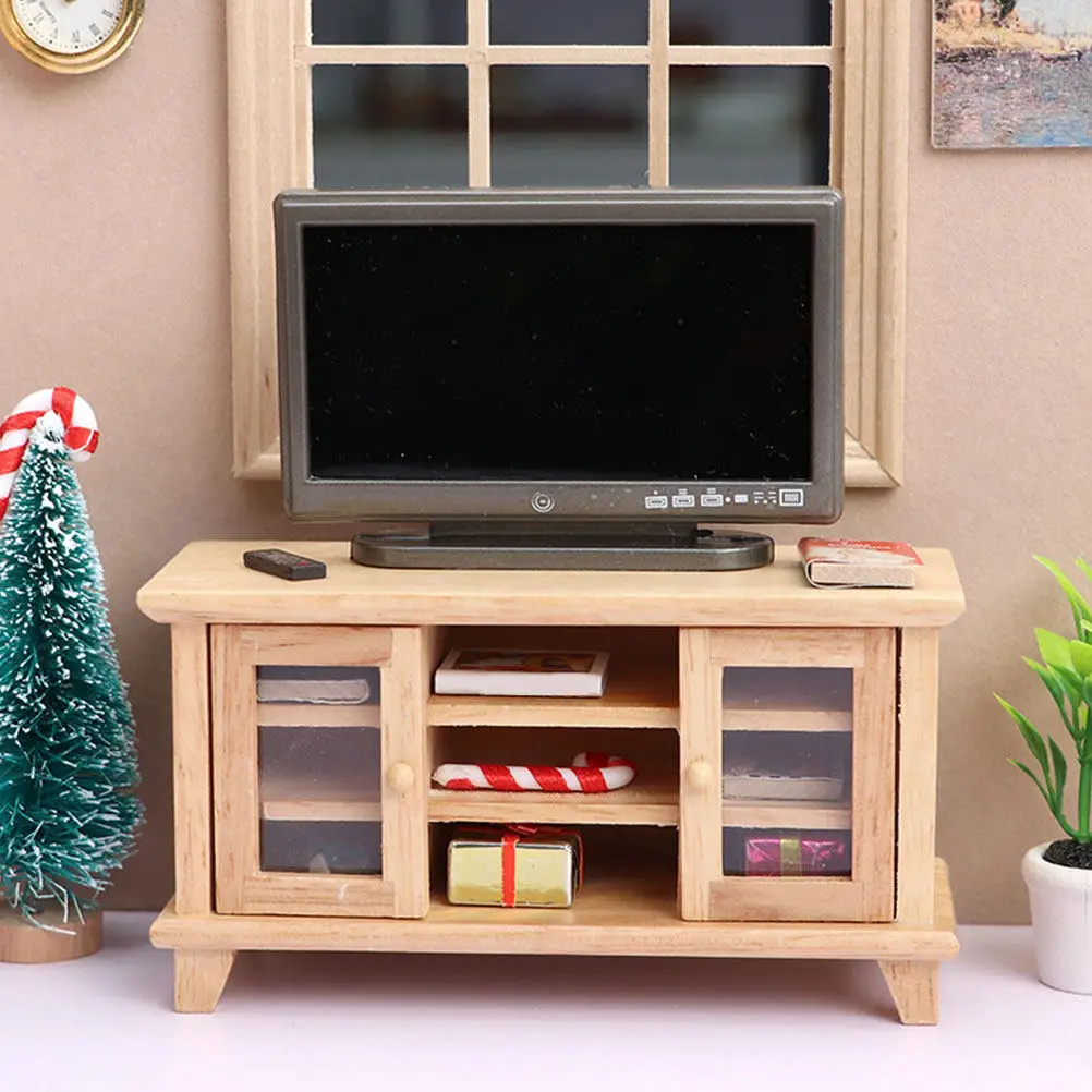 

Набор из 1 миниатюрного деревянного телевизионного шкафа в простом и элегантном дизайне, декоративная миниатюрная мебель, украшение для рабочего стола, аксессуары для маленьких домиков