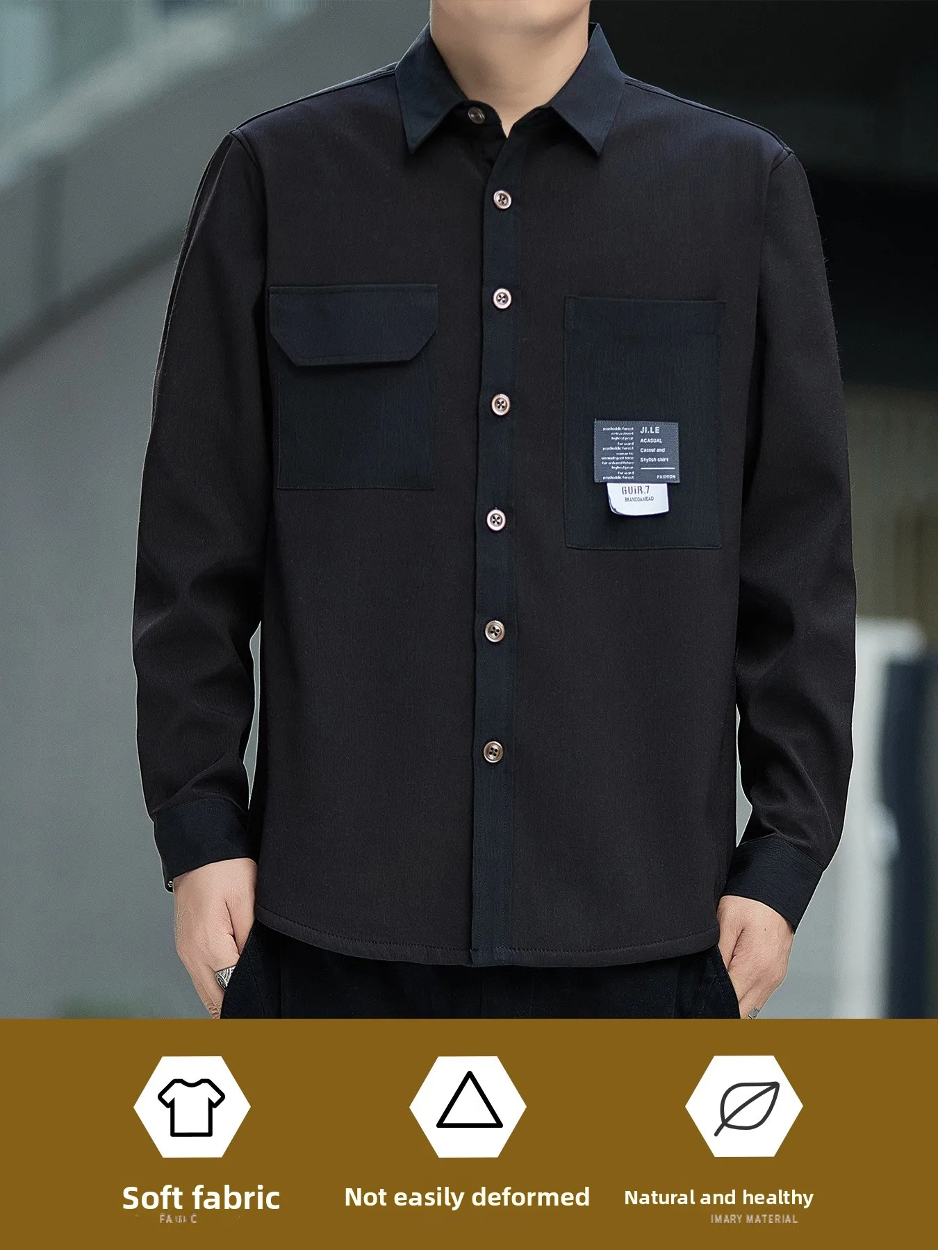 

New Chinese Sle Loose Men's irt Collar Jaet Faionable Casual Workwear Spring Autumn Seasonal Milk Silk Polyester Fiber