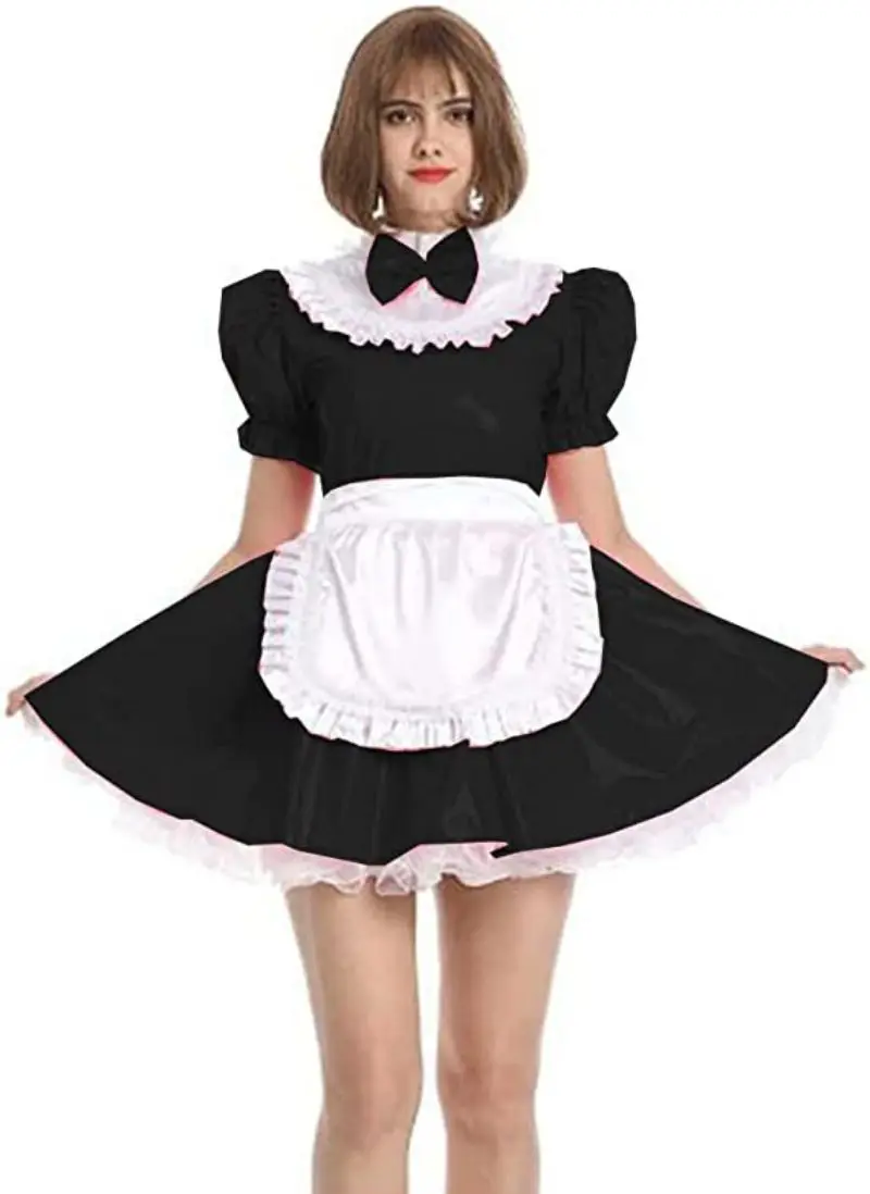 

French Maid Sexy Clothing Plus Size Sissy Adult Maid Role-playing PVC French Maid Uniform with Independent Apron Clothing Custom