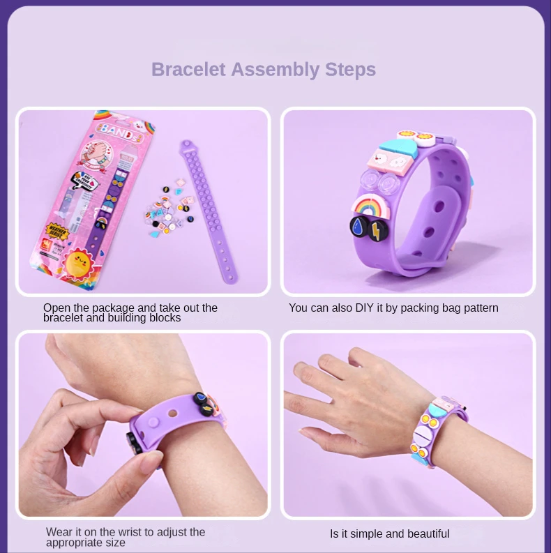 WANGE DIY Building Blocks Bracelet Toy EDC Small Particle Fun Silicone Wristband Cartoon Student Gift Dots Brick for Kids Girls