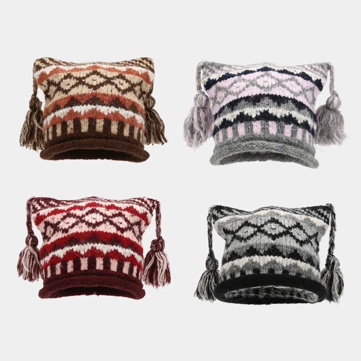 Women's Fashionable, Warm, Cold-Weather Ethnic-Style Fringe Braided Knit Hat: Retro Fall/Winter Knit Hat
