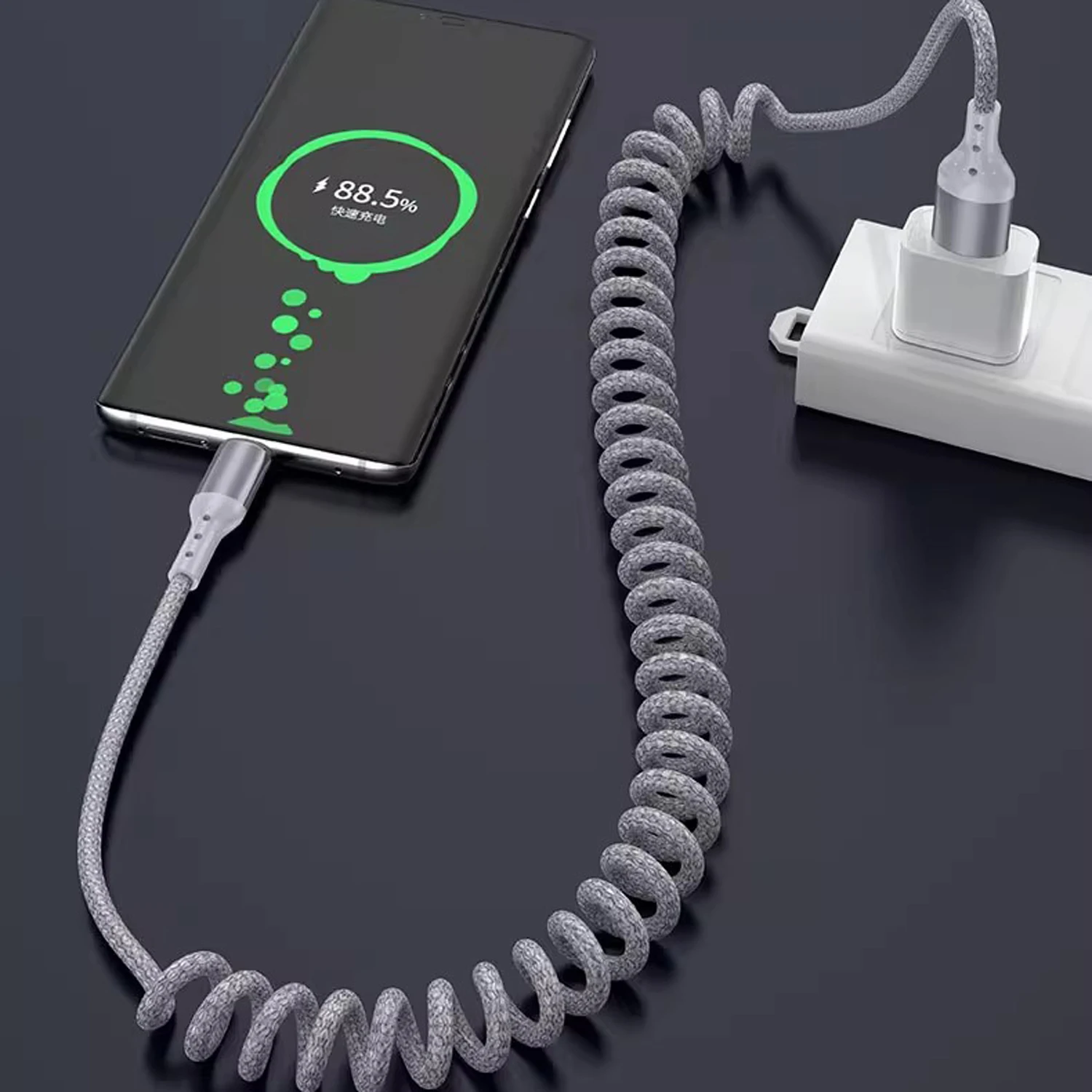 100W 90°Elbow USB to Type C Spring Cable 5A Retractable Fast Charging Data Cable USB C Car Charger Cable For iPhone 17,Samsung