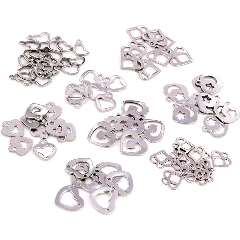 50 sztuk/partia nie znikną Charms 316 ze stali nierdzewnej Hollow piękne serce Charms handmade Craft wisiorek tworzenia biżuterii, DIY dla naszyjnik