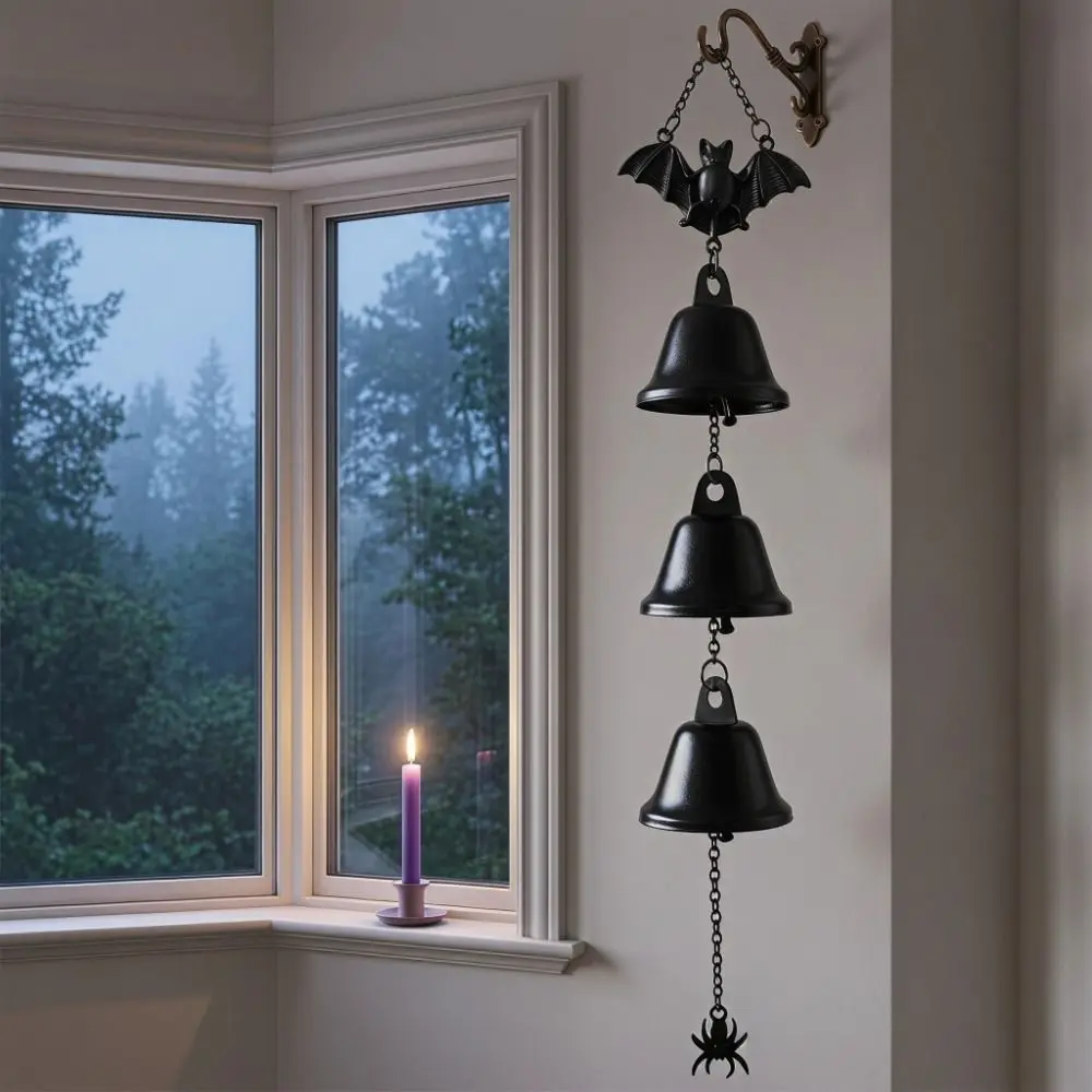 Gothic Halloween Wind Chime Hanging Ornament Decorations Bat Wind Chime Dark Style Metal Bells Bat Spider Pendant Courtyard