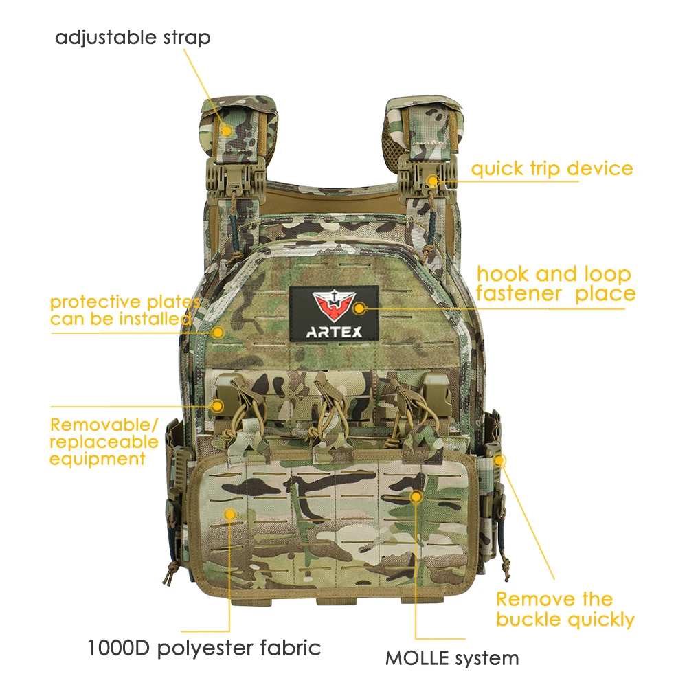 Artex High Quality Outdoor Tactical Vest Lightweight Multi-Use Hiking Hunting Waterproof Molle Tactical Vest Can Plate Carrier - Image 4
