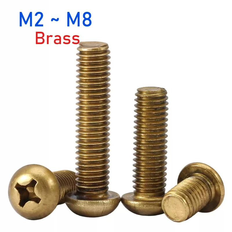 5-30pcs M2 M2.5 M3 M4 M5 M6 M8 Brass Cross Round Head Screw Cross Pan Head Bolts Length 4~60mm