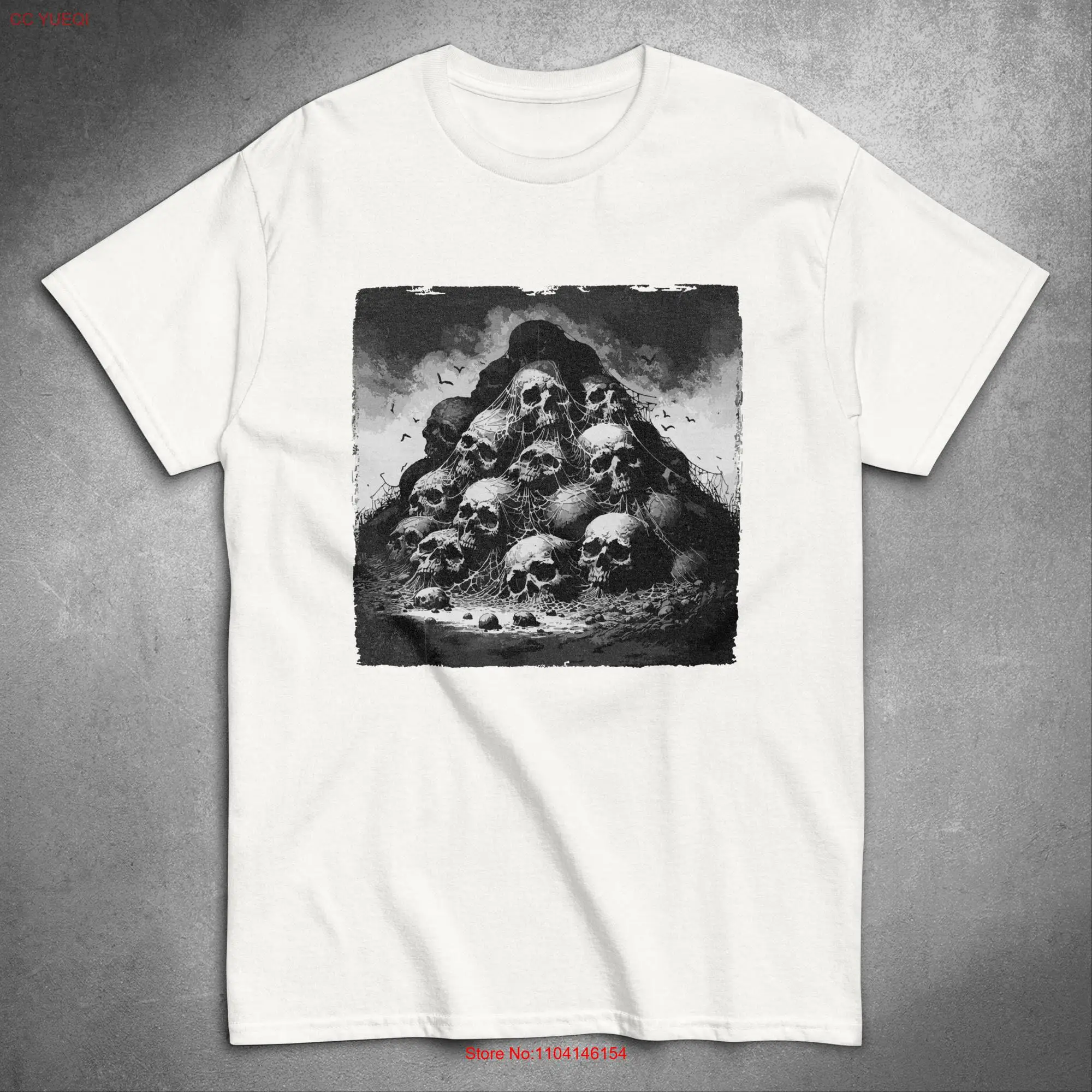 Skull Mountain T Shirt Gothic Horror Dark Art Creepy Pile Spooky Season Top Halloween long or short sleeves