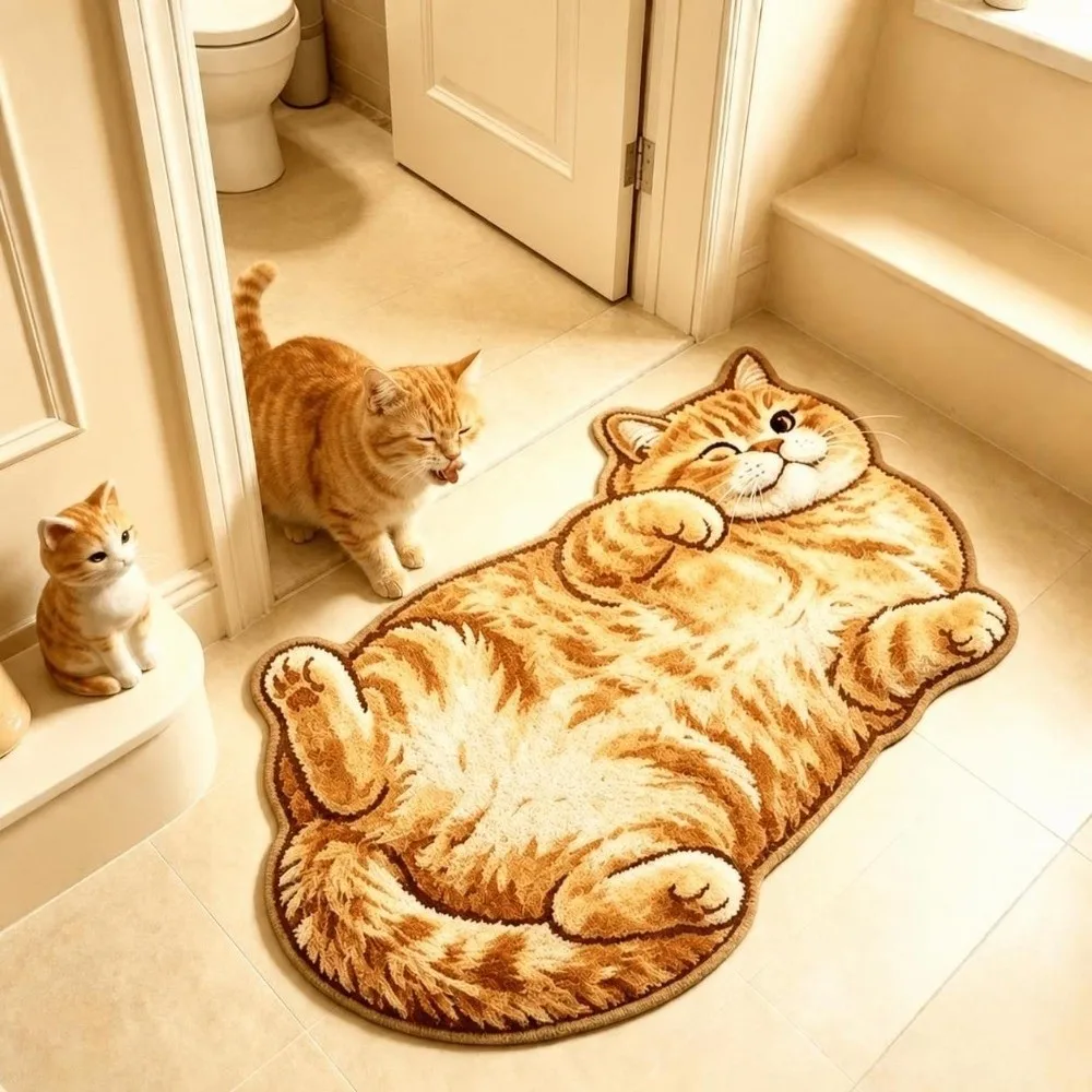Soft 2D Cat-Shaped Area Rug Non-Slip Anti-fouling Home Decor Carpet Easy to Clean Cartoon Carpet Living Rooms