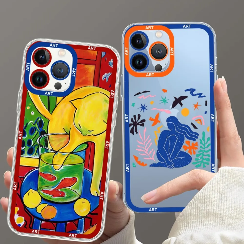 Henri Matisse cat flowers Art Phone Case For iPhone 11 12 Mini 13 14 15 Pro Max Transparent Shell