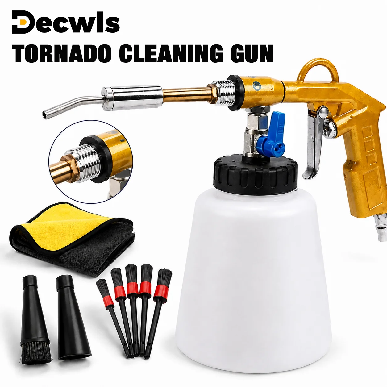 Professional Tornado Cleaning Gun High Pressure Spray Rinsing Tool Auto Interior Cleaning Tool Deep Washing with Cleaning Brush