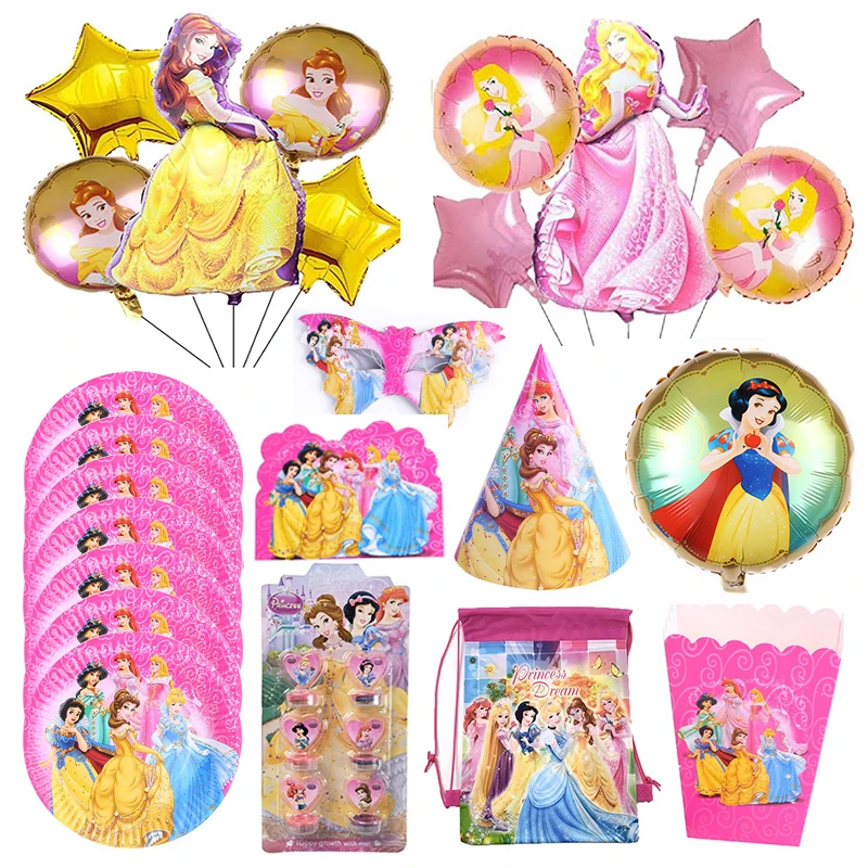 Disney Cartoon Snow White Cinderella Princess Theme Paper Plates Cups Banner Party Balloons Birthday Baby Shower Decor Supplies