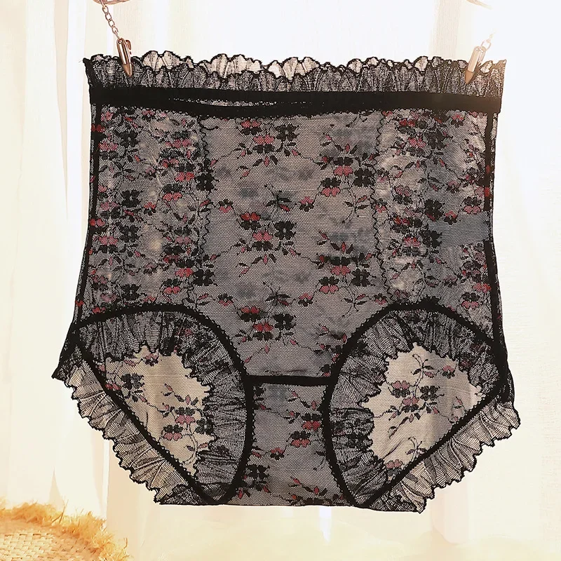 Women\'s Big Size High Waist Seamless Underpants Sexy Lace Flower Panties Fashion Soft Comfort Briefs Lingerie Female Underwear