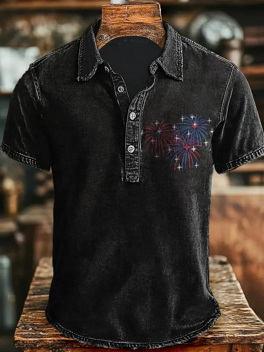New Yellow Green Distressed Snake Patterned Checkered Printed Men's POLO Short Sleeved Lapel Casual Shirt