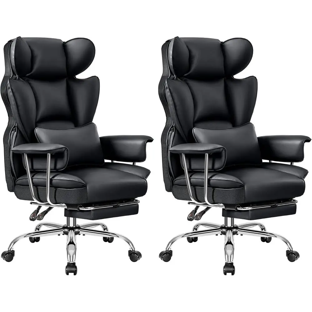 

Ergonomic High-Back Leather Office Chair with Footrest and Padded Arms for Home Gaming