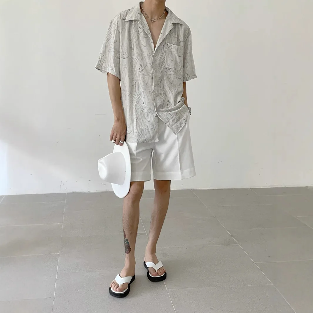 

Retro Wave Print Shirt Oversized Casual Button Up Non-Iron Fabric Unisex Vintage Style Loose Fit Daily Wear Top Summer